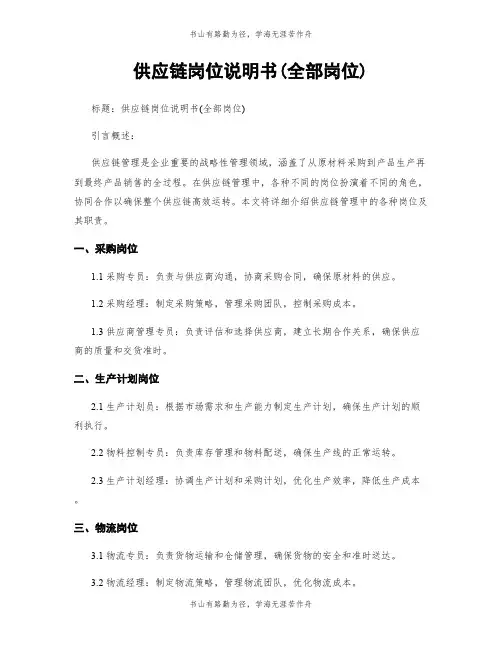 供应链岗位说明书(全部岗位)