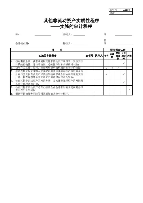A2100 其他非流动资产(新准则,中日年报审计)