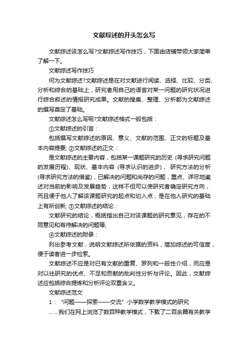 文献综述的开头怎么写