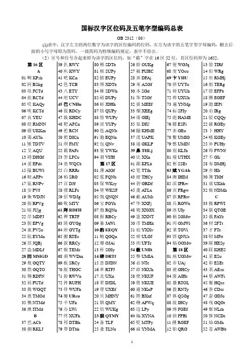 五笔字型编码总表