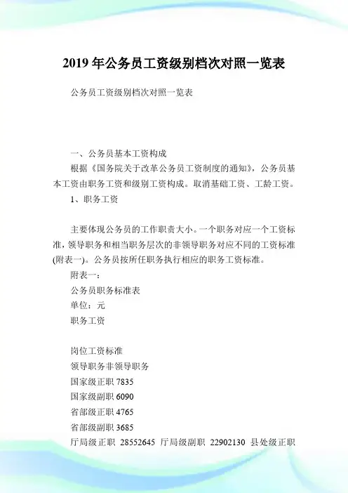 公务职员资级别档次对照一览表.doc