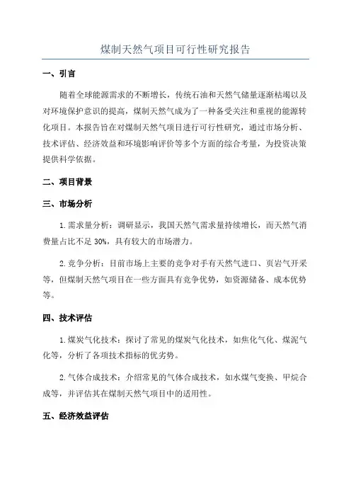 煤制天然气项目可行性研究报告