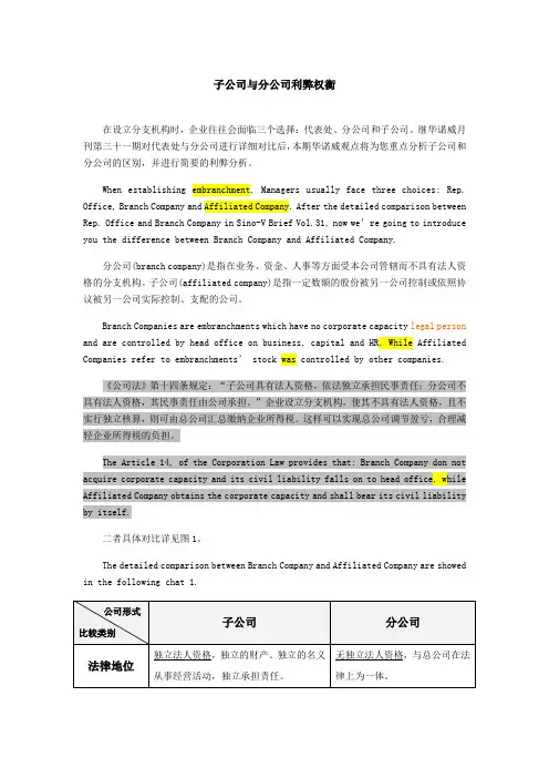 子公司与分公司利弊权衡(中英)
