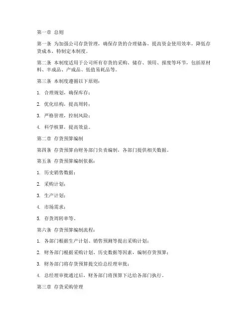 会计存货预算管理制度范本