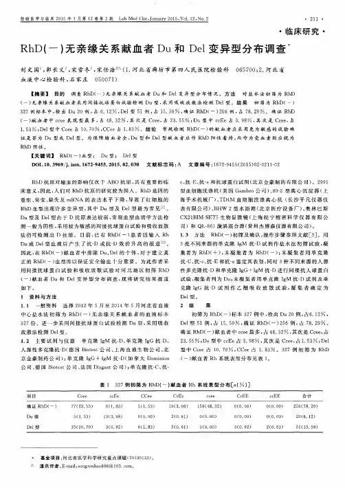 RhD(-)无亲缘关系献血者Du和Del变异型分布调查