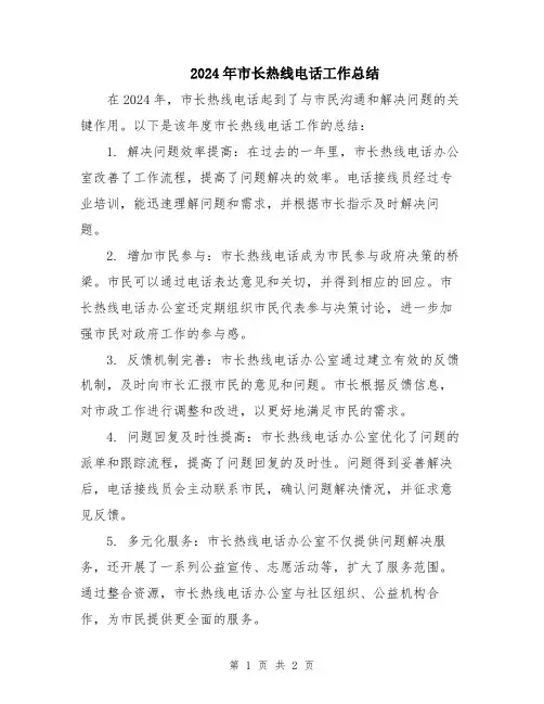 2024年市长热线电话工作总结