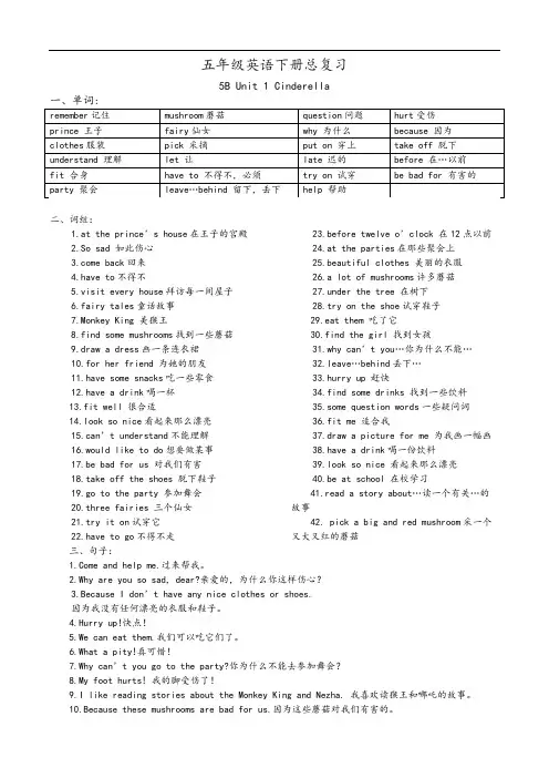 译林小学英语五年级(下册)(全册)重点(完美版)