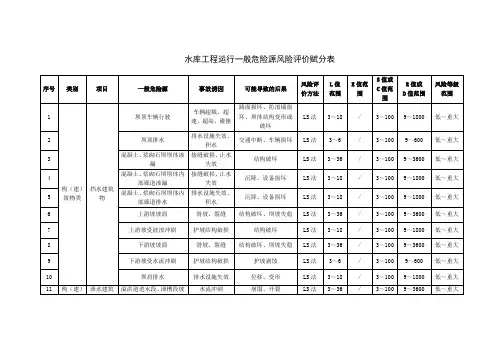 水库工程运行一般危险源风险评价赋分表