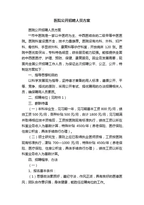 医院公开招聘人员方案
