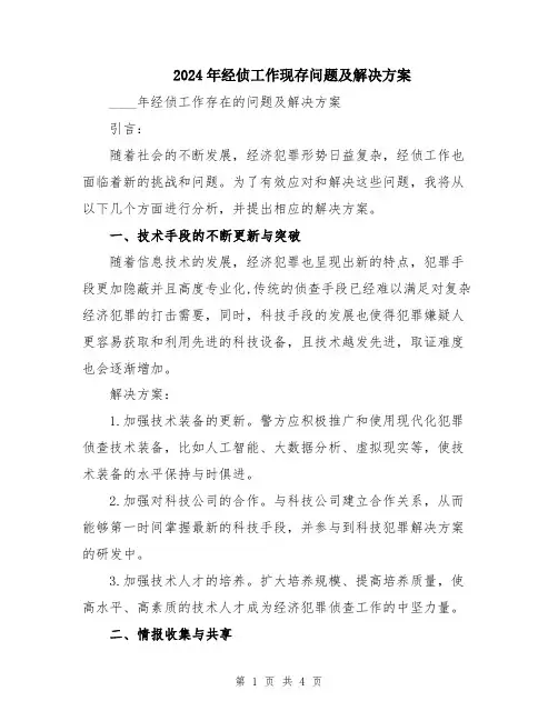 2024年经侦工作现存问题及解决方案