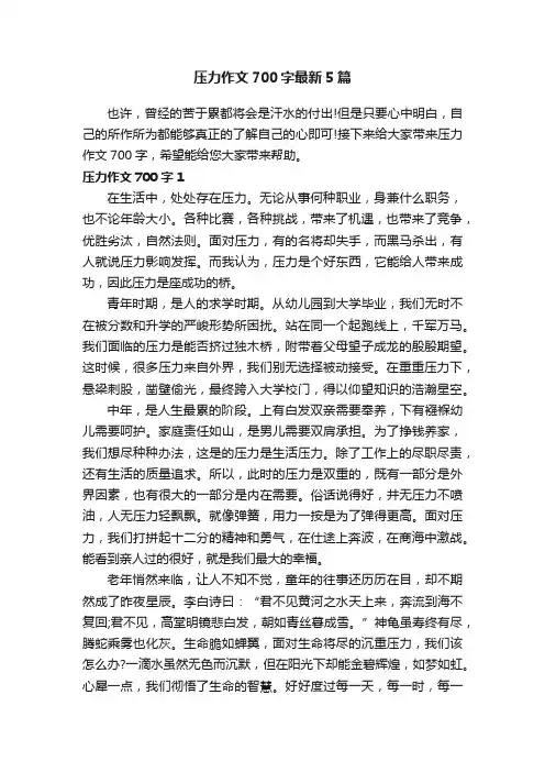 压力作文700字最新5篇
