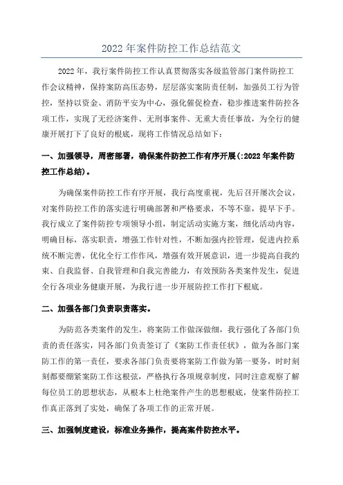 2022年案件防控工作总结范文
