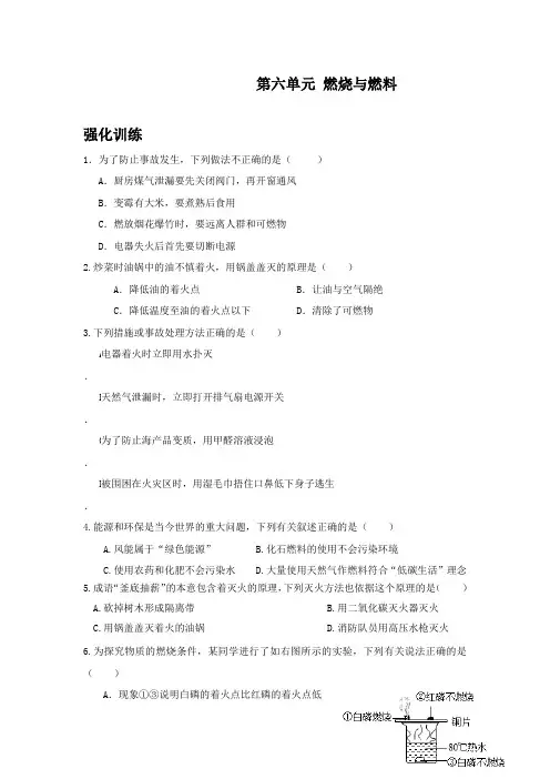 鲁教版化学九年级全册《第六单元 燃烧与燃料》单元测试题