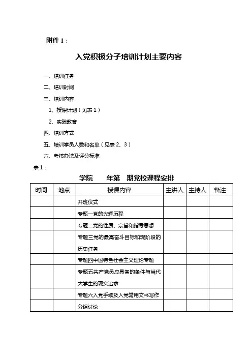 入党积极分子培训计划主要内容