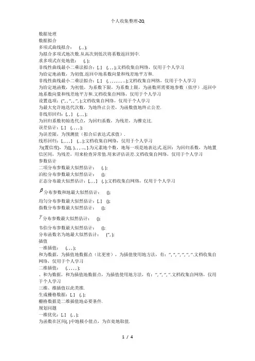 在数学建模竞赛中常用的MATLAB常用函数