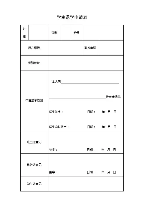 退学申请表