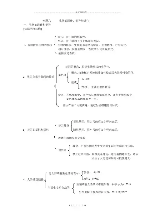 初中生物专题八遗传、变异和进化