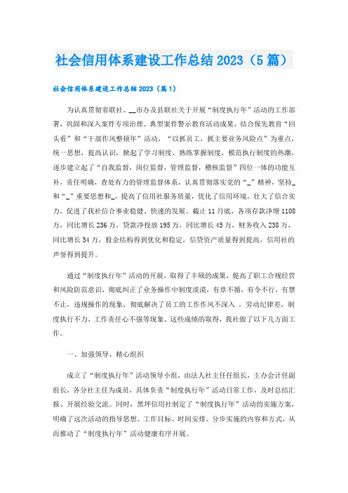社会信用体系建设工作总结2023(5篇)