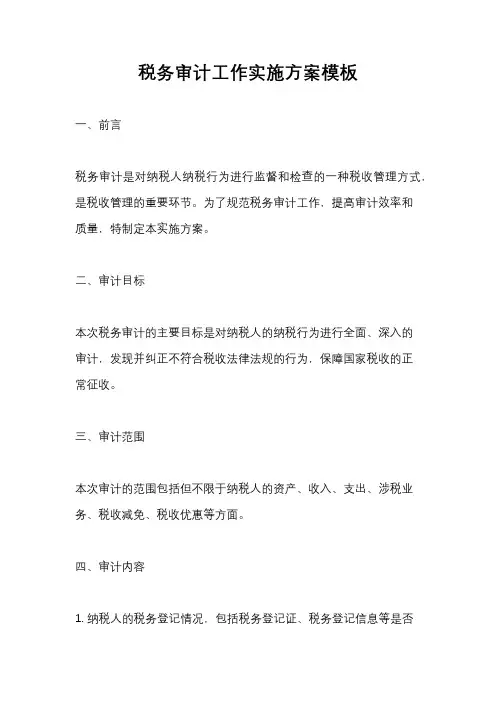 税务审计工作实施方案模板