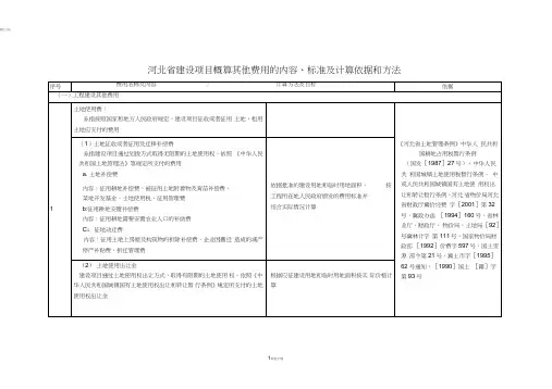 河北省建设项目概算其他费用的内容、标准及计算依据和方法