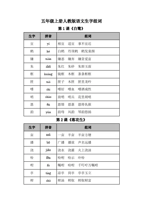 五年级上册人教版语文生字组词