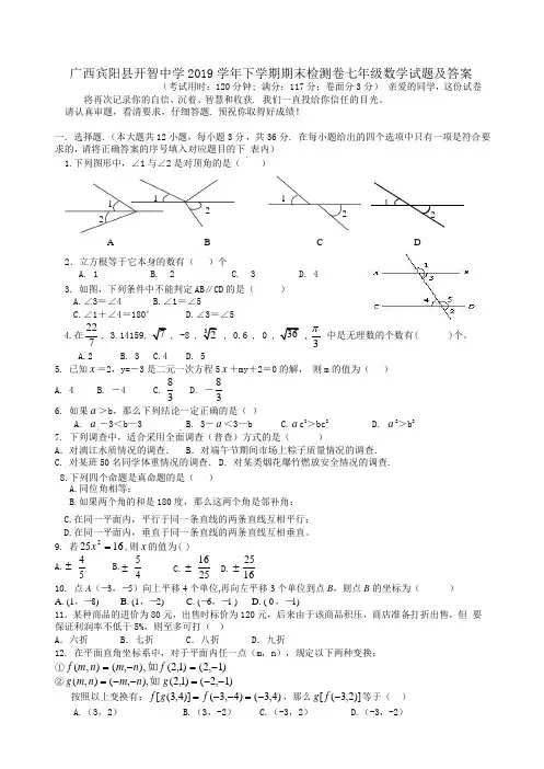 广西宾阳县开智中学2019学年下学期期末检测卷七年级数学试题