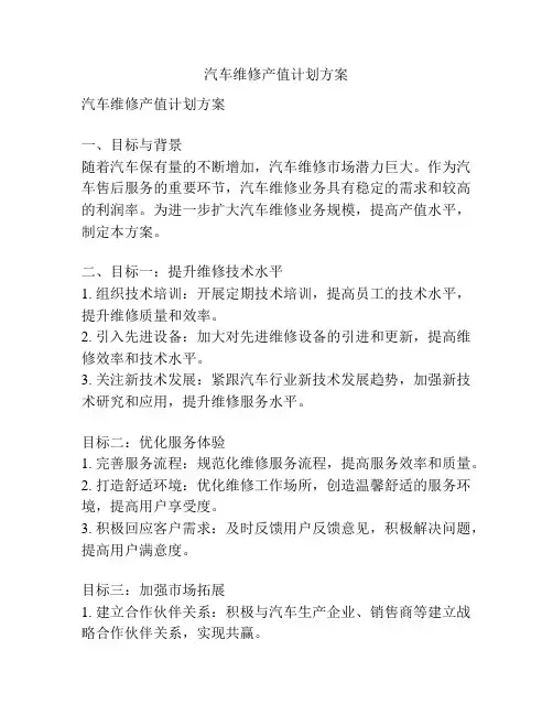 汽车维修产值计划方案