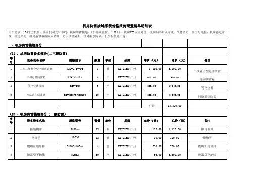 机房防雷接地系统价格报价配置清单明细表