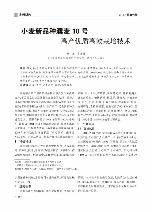 小麦新品种濮麦10号高产优质高效栽培技术