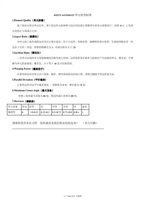 ANSYS workbench单元检查标准