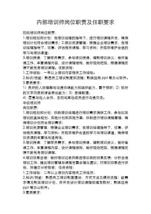 内部培训师岗位职责