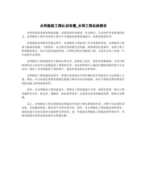 水利枢纽工程认识有感_水利工程总结报告