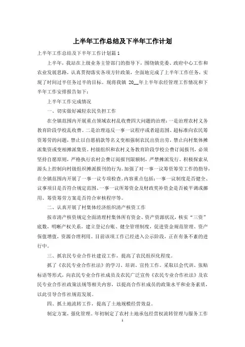 上半年工作总结及下半年工作计划