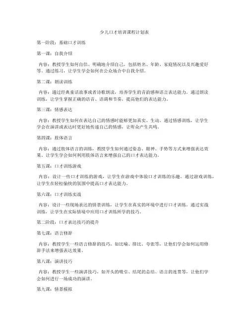 少儿口才培训课程计划表