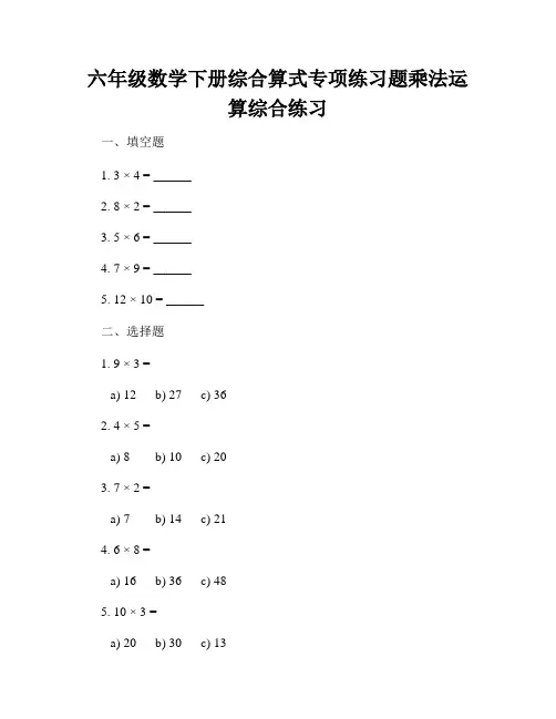 六年级数学下册综合算式专项练习题乘法运算综合练习