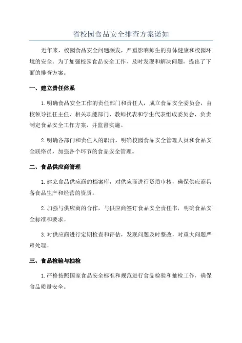 省校园食品安全排查方案诺如