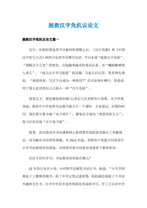 拯救汉字危机议论文