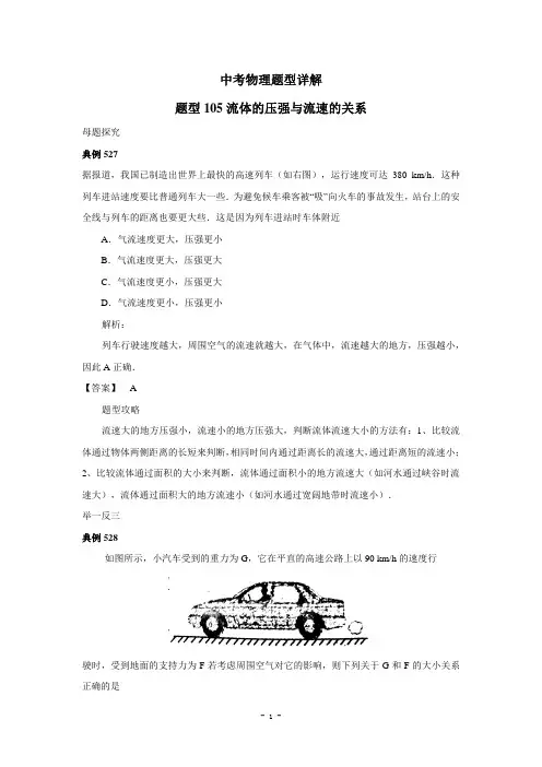 中考物理试题调研105(流体的压强与流速的关系)