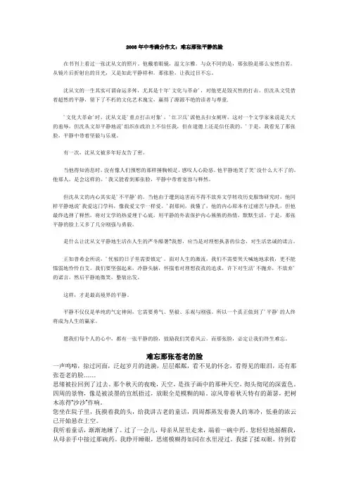 2008年中考满分作文