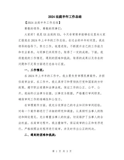 2024法庭半年工作总结