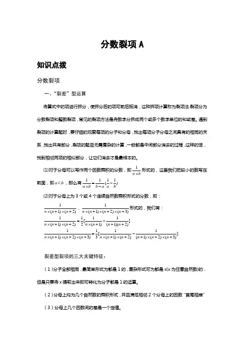 小学奥数分数裂项A基础版