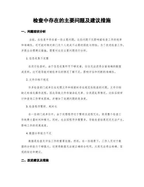 检查中存在的主要问题及建议措施