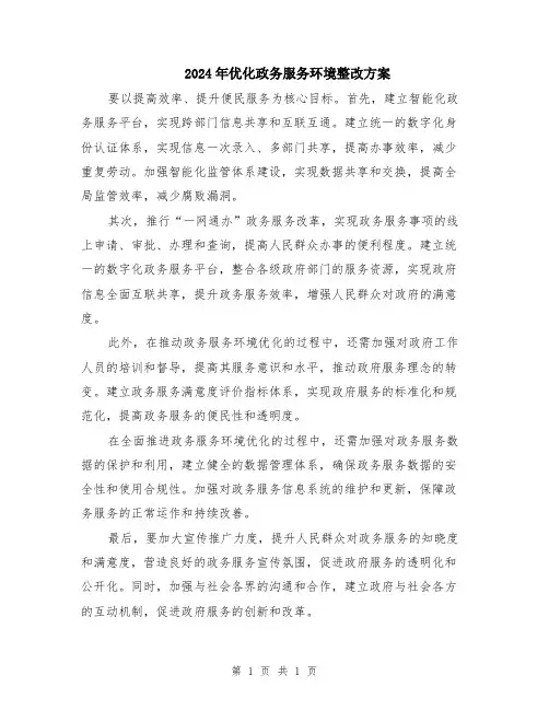 2024年优化政务服务环境整改方案