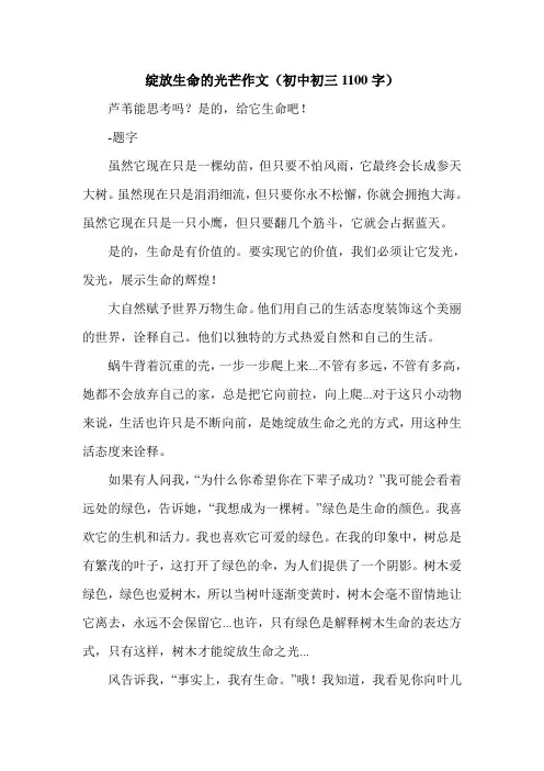 绽放生命的光芒作文(初中初三1100字).doc