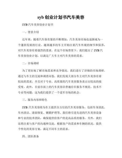syb创业计划书汽车美容