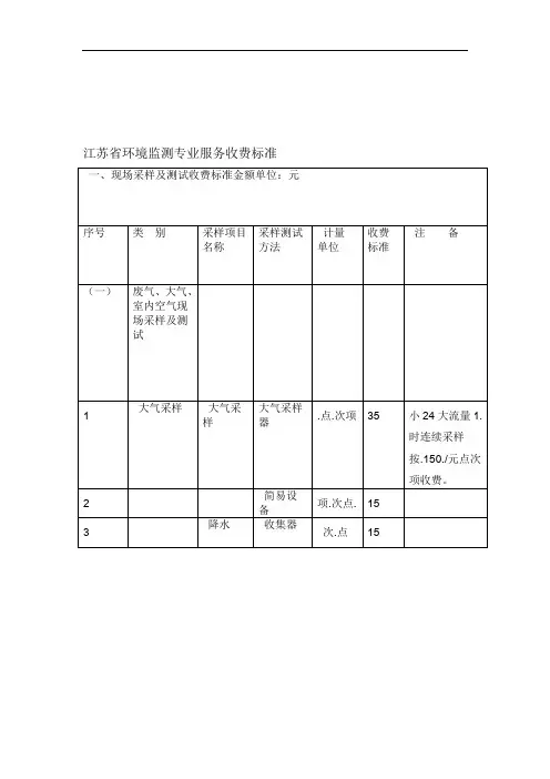 江苏省环境监测专业服务收费标准