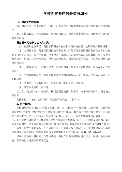 学校固定资产的分类与编号(仅供参考)