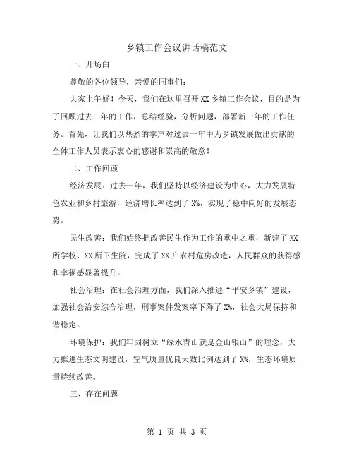 乡镇工作会议讲话稿范文
