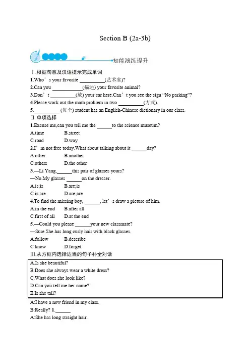 初中英语(新人教版)七年级下册同步测试：Unit 9 Section B (2a-3b)【含答案】