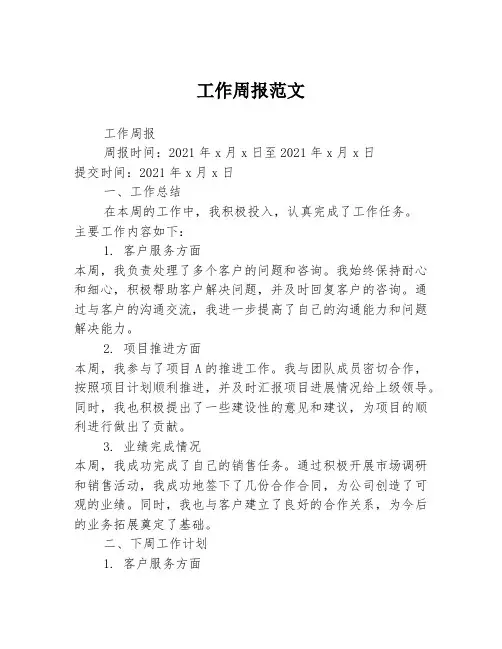 工作周报范文